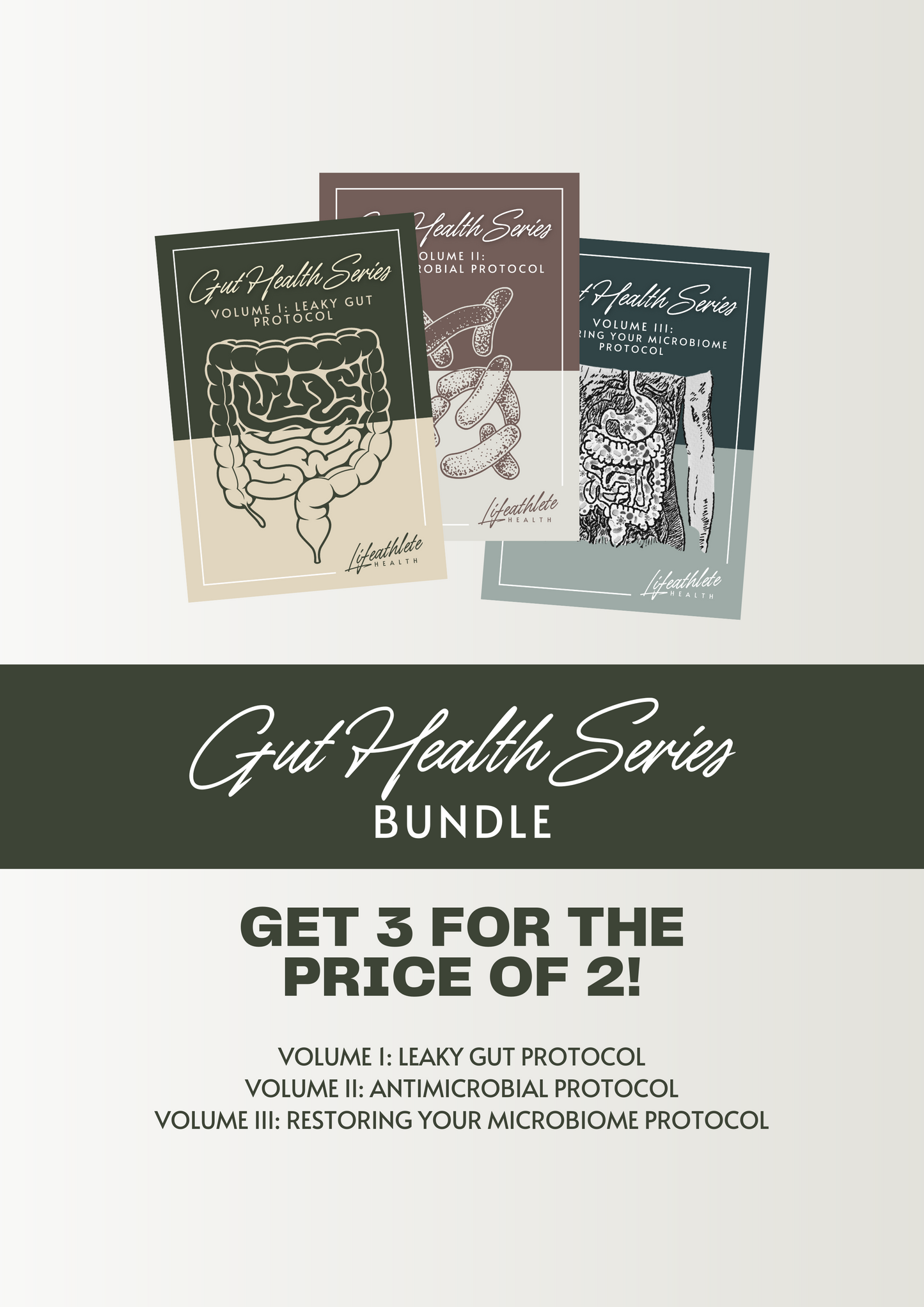 Gut Health Series Bundle- Volume 1: Leaky Gut Protocol, Volume 2: Antimicrobial Protocol, Volume 3: Restoring Your Microbiome Protocol